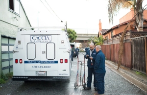 Caccia Plumbing experts arrive at a service call, ready to help.