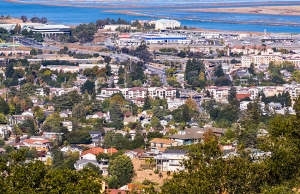 Aerial shot of group of homes in San Mateo area in California