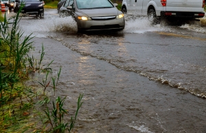 A flooded road after heavy rains