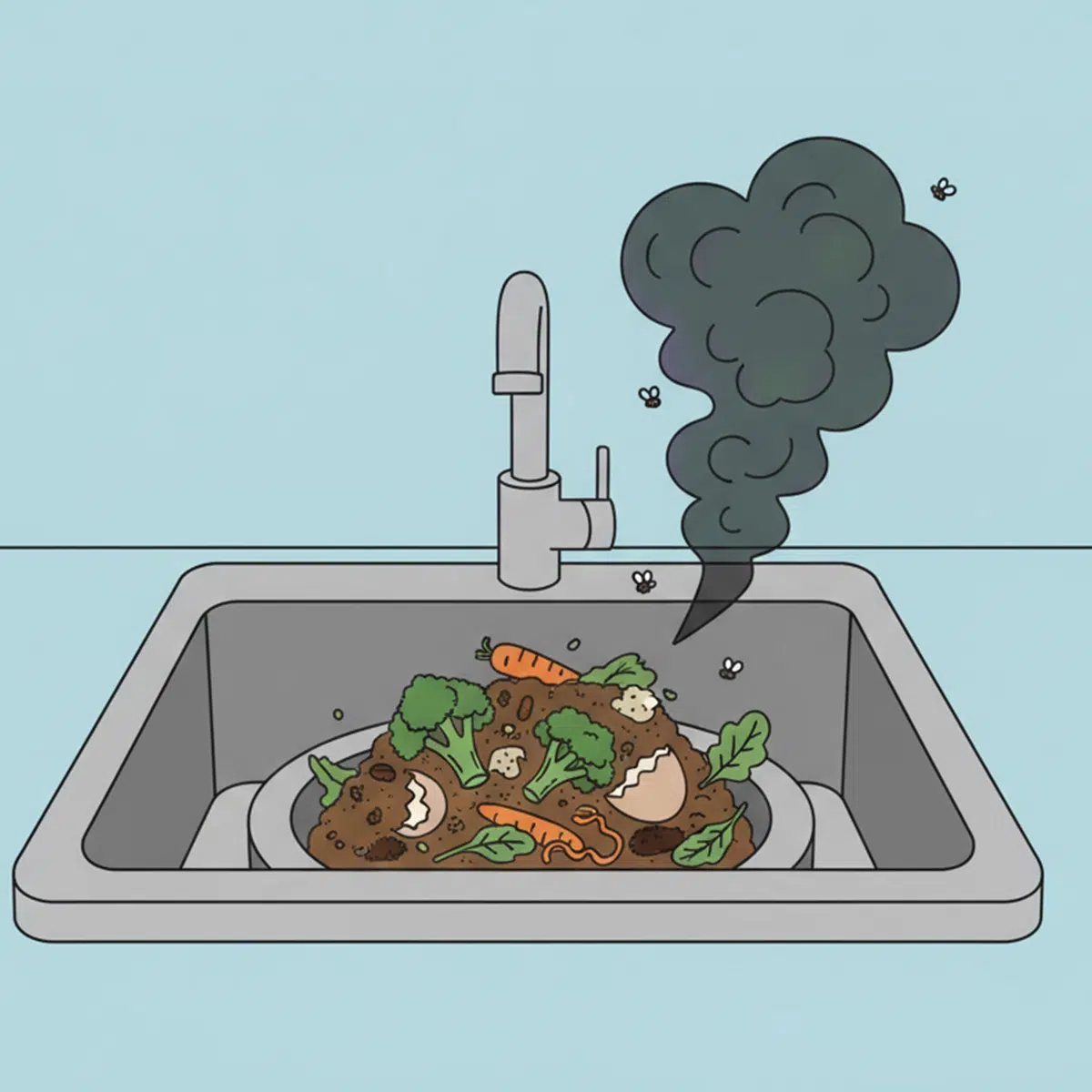 GarbageDisposals-01 A sink garbage disposal full of food scraps with odour coming from it