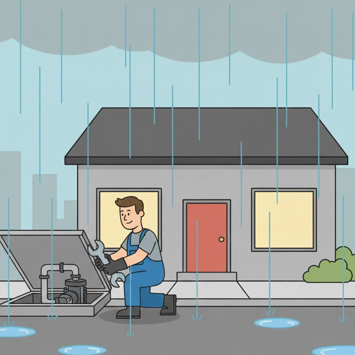 A plumber working on a sump pump