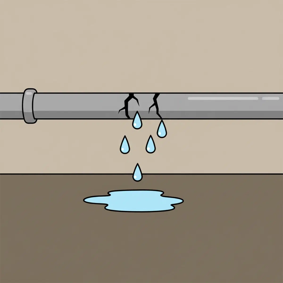 A leaking pipe causing damage that could have been prevented with an automatic water shutoff valve
