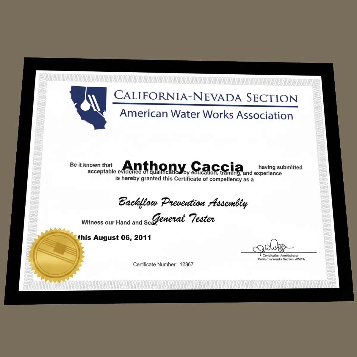 A backflow testing certificate after backflow testing