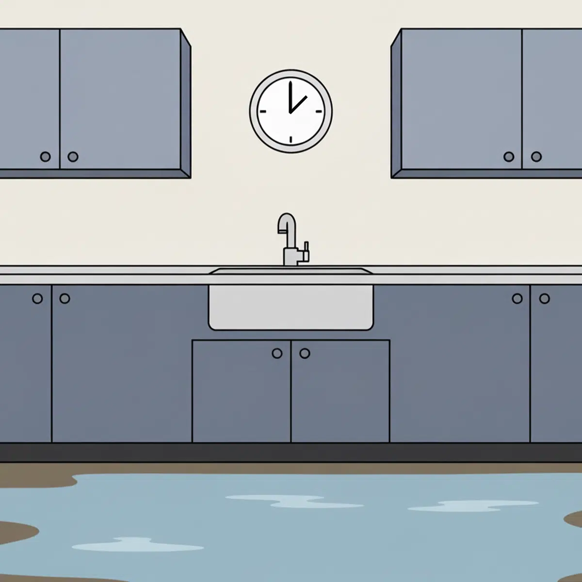 Water flooding on the floor under a sink showing a plumbing emergency