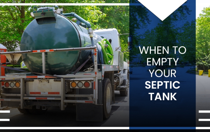 Septic truck with a heading "When to empty your septic tank" written on top