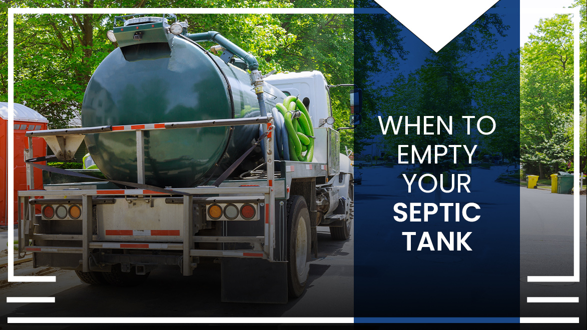 Septic truck with a heading "When to empty your septic tank" written on top
