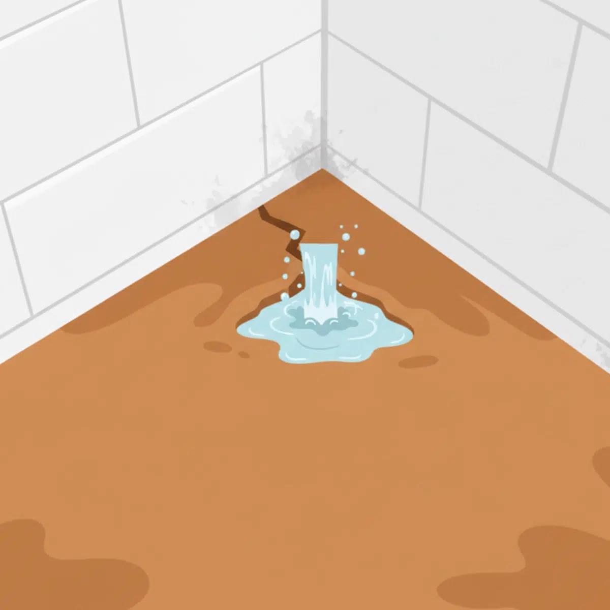A slab leak appearing in a basement
