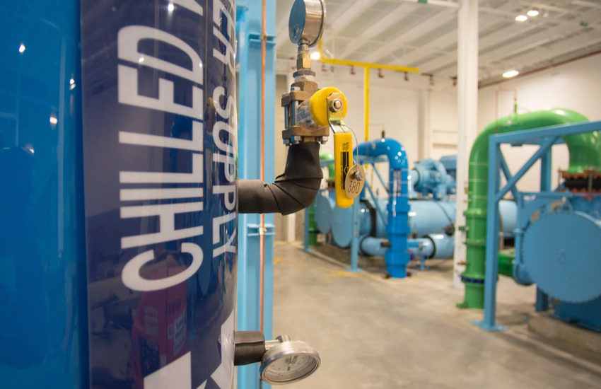 Side shot of a pressure gauge on equipment inside Stanford's CEF