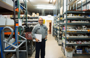 David from Caccia Home Services checks available inventory at home base.