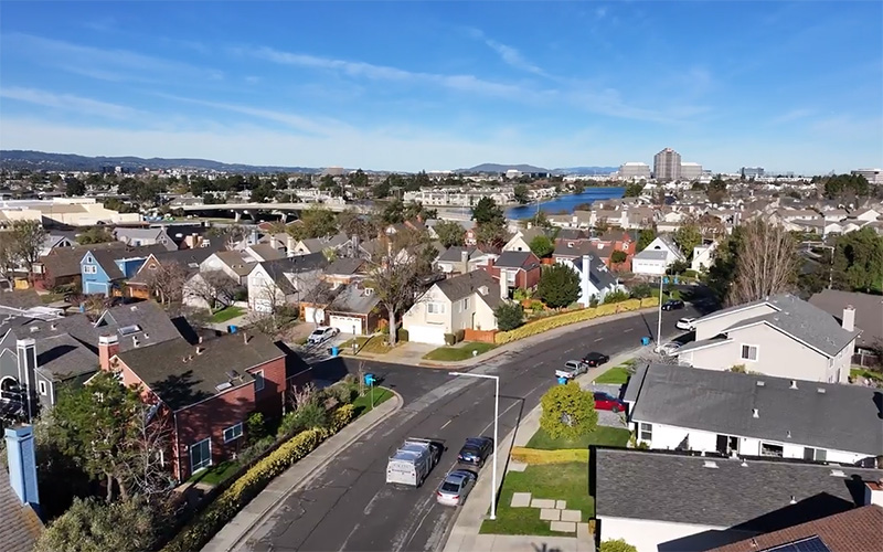 Aerial view of a residential zone in California's Bay Area