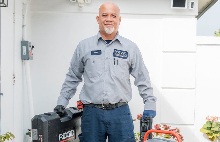 Ofa from Caccia arriving at a residence with tools to do the job