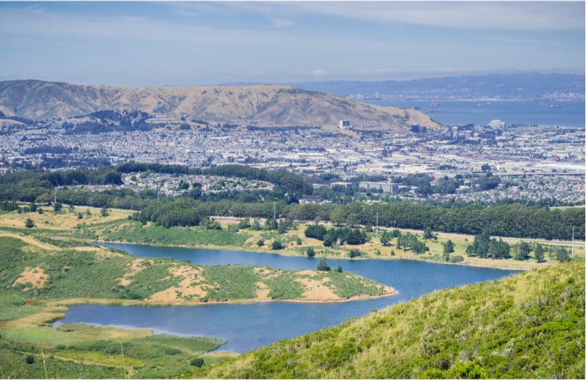 Aerial view of the San Andreas reservoir