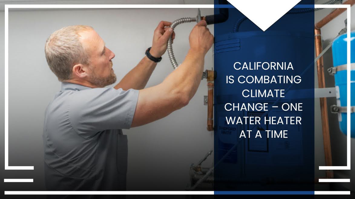 A Caccia Home Services employee installs a new high-efficiency water heater in a customer's home
