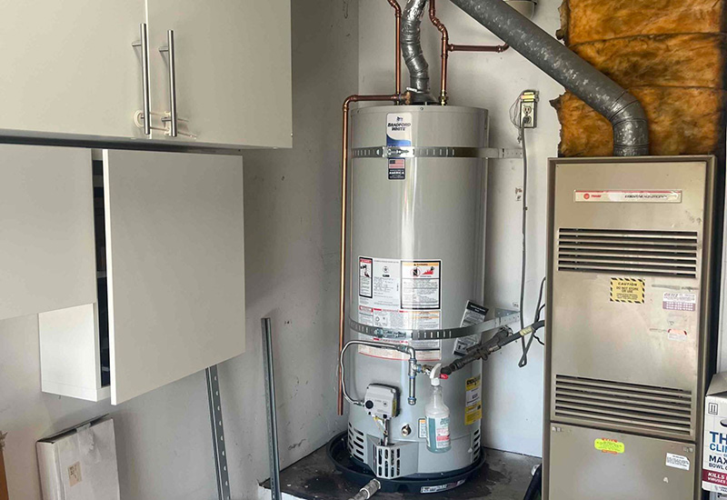 A water heater securely strapped into place to prevent accidents during an earthquake